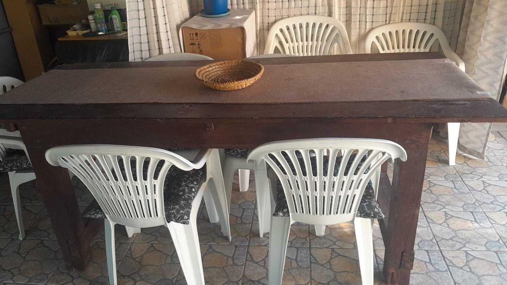 Masă rustică din lemn masiv + Set scaune terasă/grădină