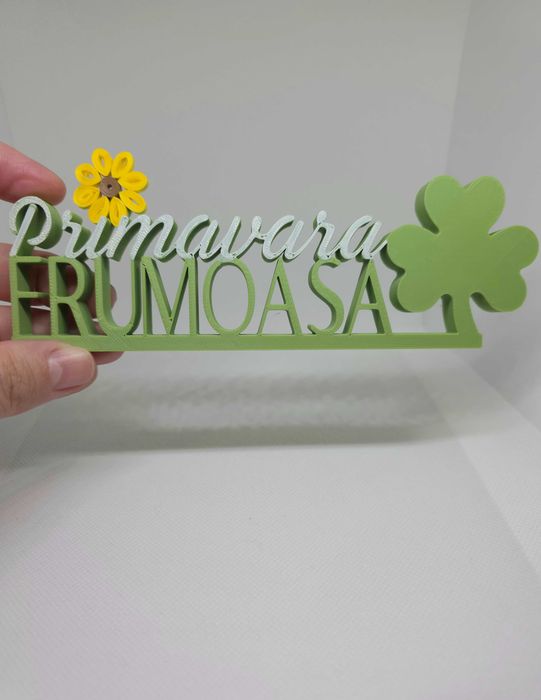 Decoratiune pentru noroc ”Primavara Frumoasa” cu trifoi si floare