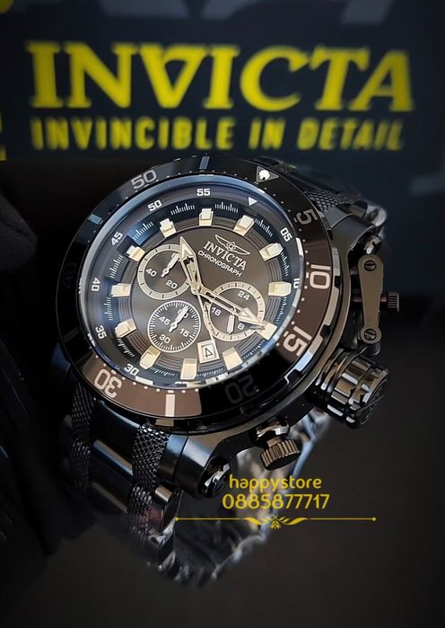 INVICTA Chronograph Full metal black 52 mm, Инвикта нов ръчен часовник