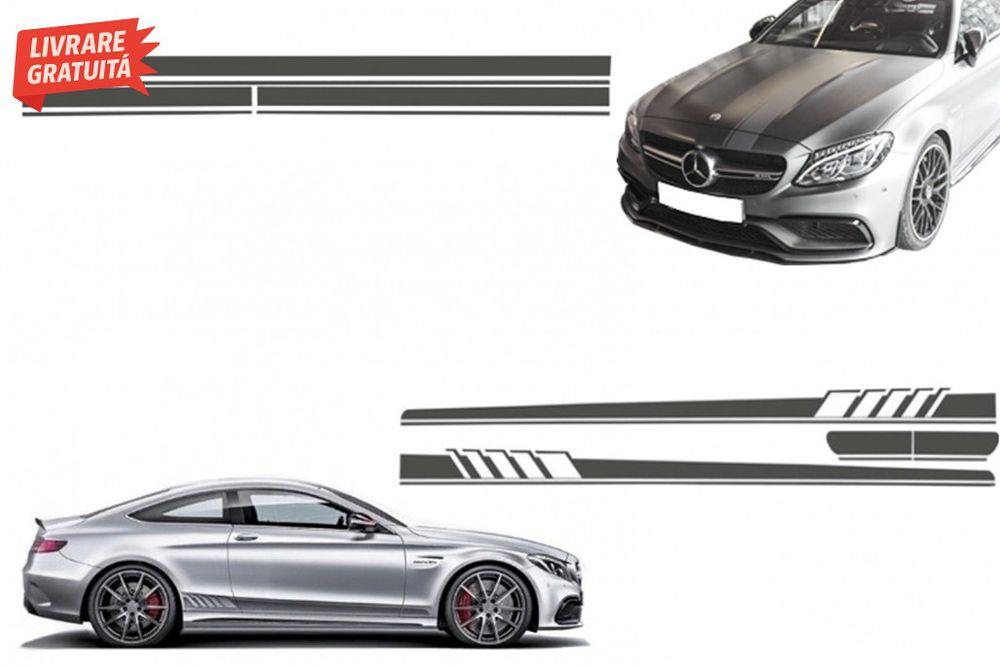Set Stickere Capota Plafon Portbagaj si Laterale Gri Inchis Mercedes C