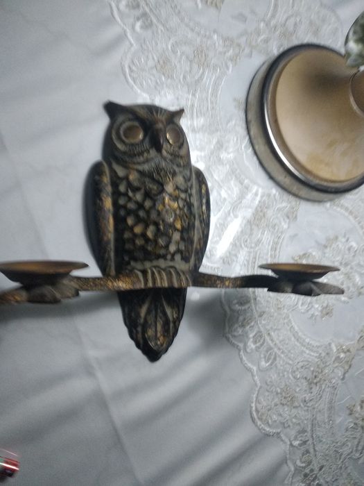 Антиквариат редкая сова подсвечник