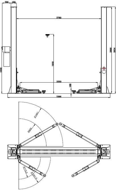 Двуколонен електро-хидравличен подемник EM Lift 4000кг
