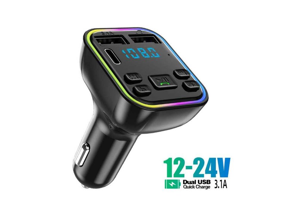 FM трансмитер Bluetooth с LED дисплей 2x USB и Type-C 3.1A