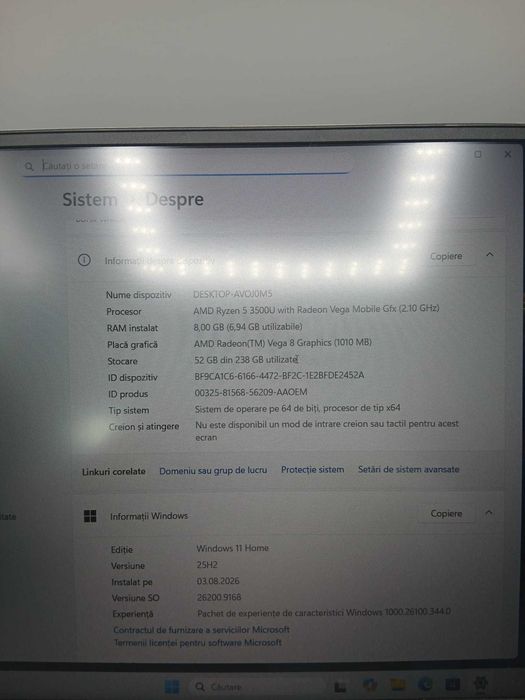 Laptop Ultrabook Huawei MateBook D15 Argintiu, AMD Ryzen 5 3500U, 8GB DDR4 RAM, Capacitate de Stocare 256GB SSD