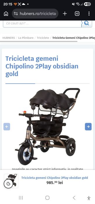 Vand tricicleta / carucior chipolino 2play obsidian gold