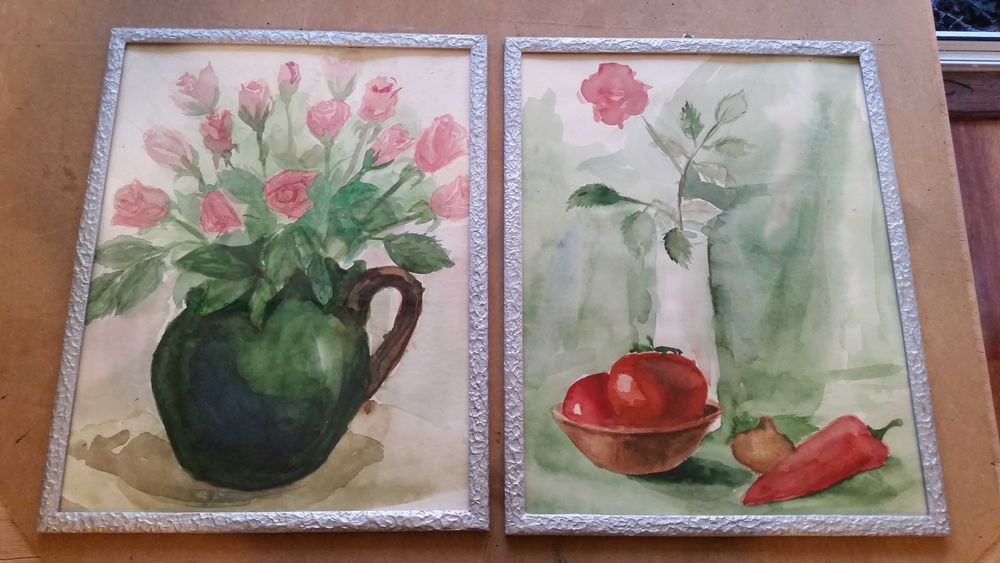 Ваза с цветя. Акварел. В прекрасна сребърна рамка със стъкло отпред.