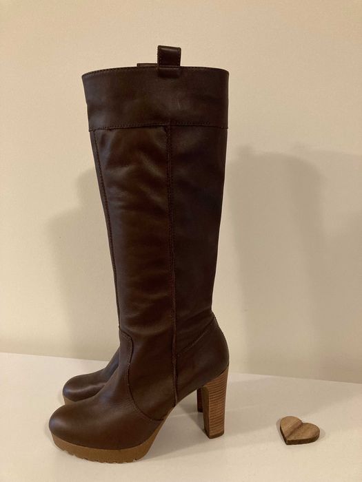 Cizme de piele naturală, înalte,  maro, 37, purtate o singura dată