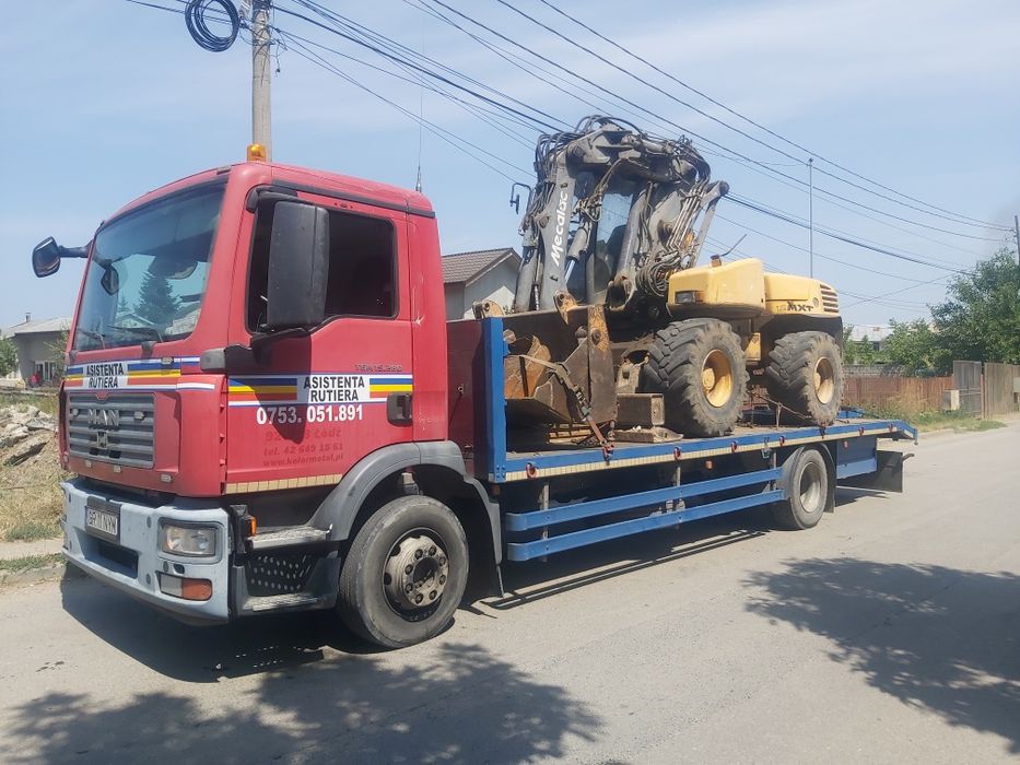 Transport buldo excavatoare,utilaje,tractoare,inchiriez platforma trailer
