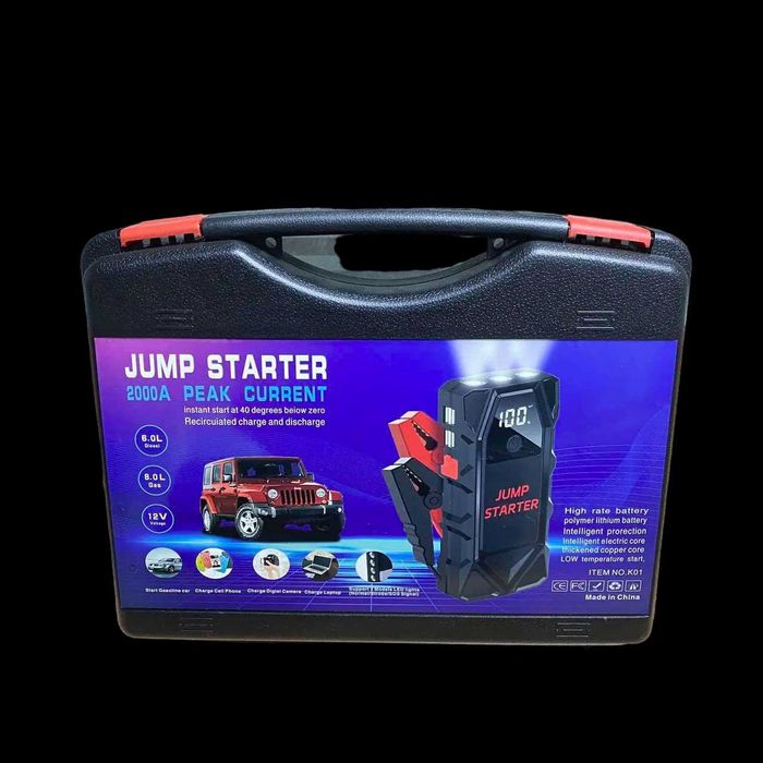 Автомобилен стартер Jump Starter 18000mAh, 12V, 2000А + КОМПРЕСОР