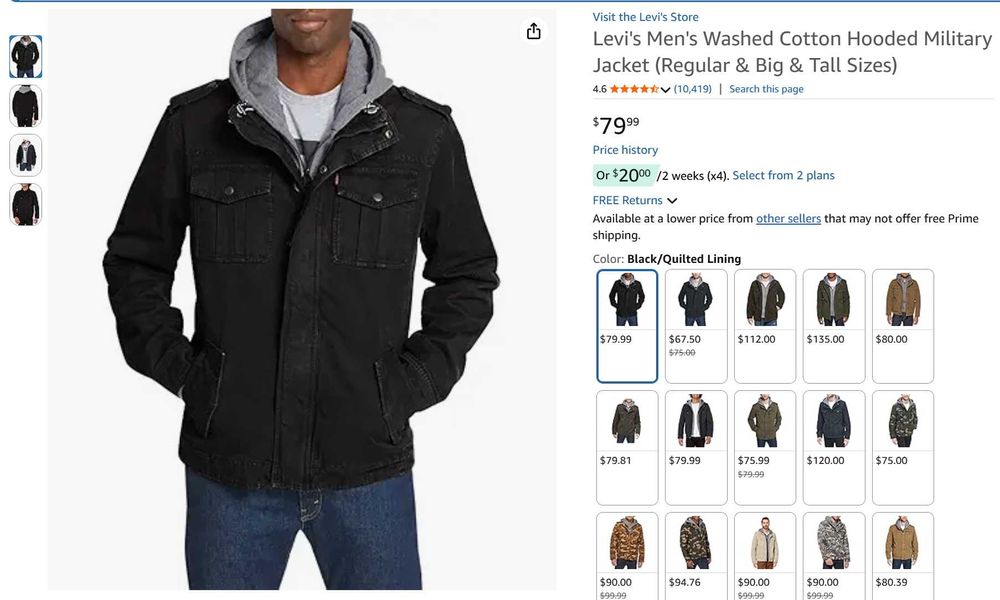 Levi's Men's Washed Cotton Hooded Military Jacket