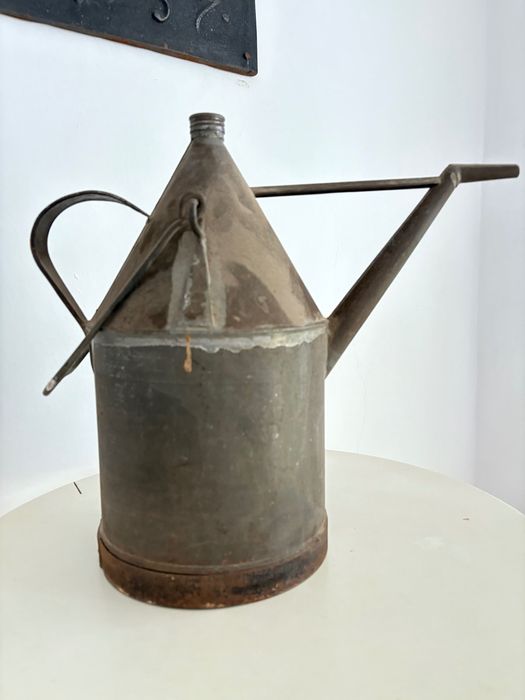 Canistră mare metalică galvanizată pentru ulei motor veche interbelica