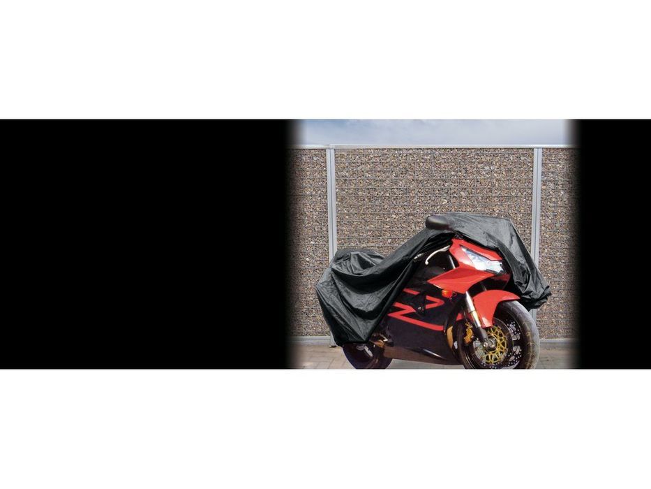 Prelata motocicleta universala Carpoint 245x80x145 cm, impermeabila din PVC, cu fereastra pentru numar de inmatriculare si husa depozitare
