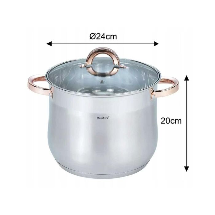 Oala din inox cu capac din sticla, diametru 24 cm, capacitate 8.6