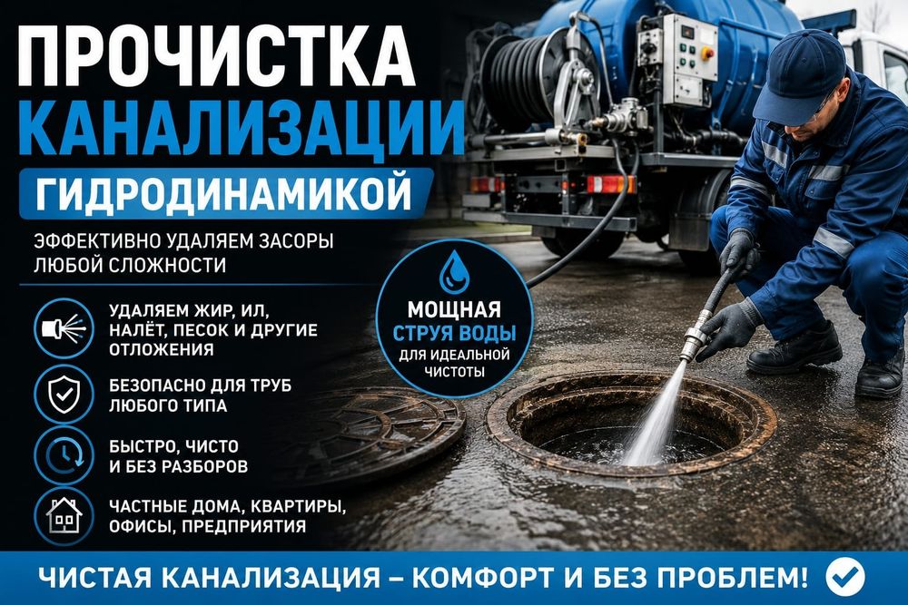 Прочиска канализации чистка крот трос гидродинамика