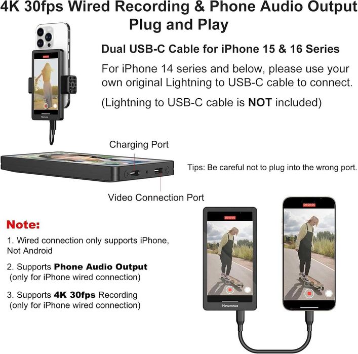 Mонитор за селфита и стрийминг 4K 30fps Жично 1080P Безжично Записване