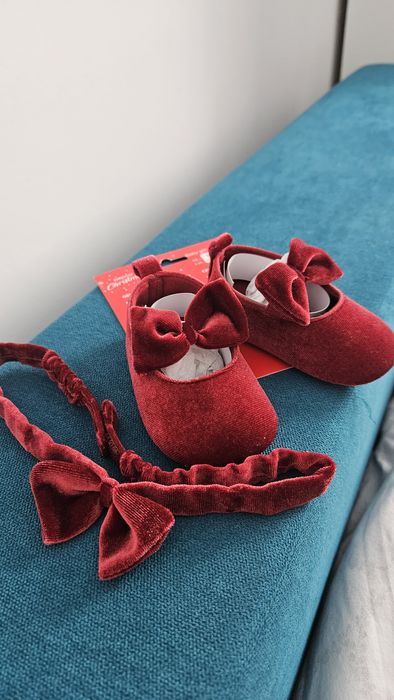 Set balerini și bentiță fetiță roșii catifea nou