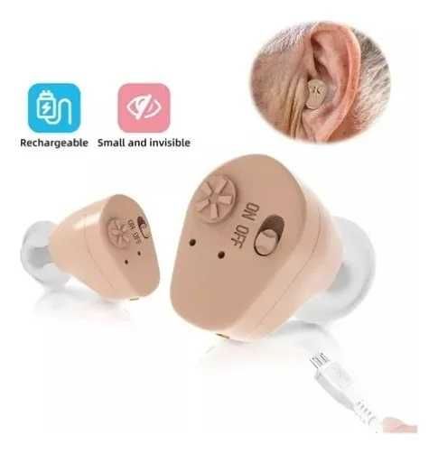 Удобeн слухов апарат с малки размери тип тапа с телесен дискретен цвят