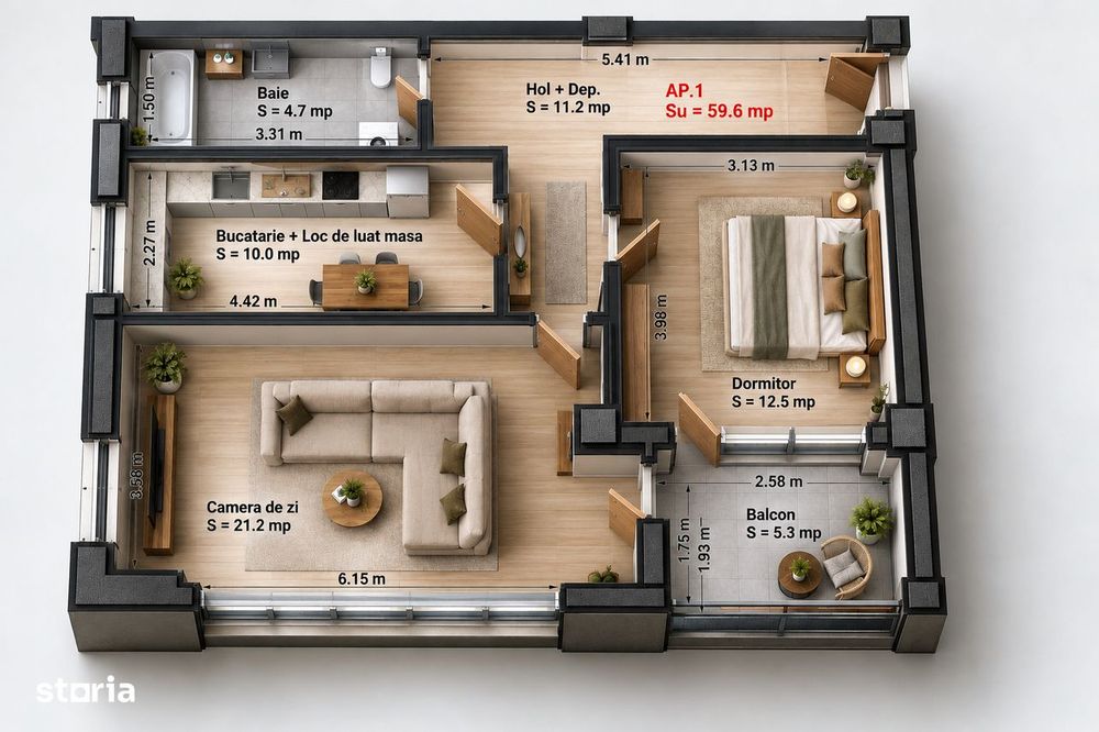 Apartament cu 2 cu suprafata de  59.6 mp de vanzare in Sibiu