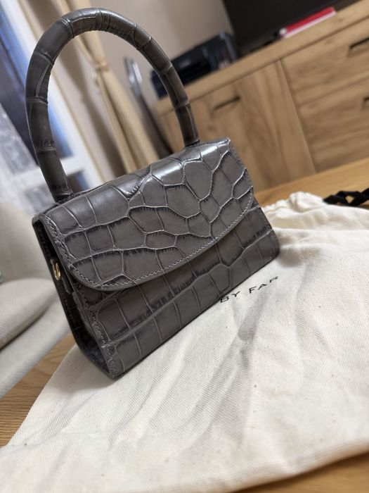 BY FAR Grey Croc Mini Top Handle Bag