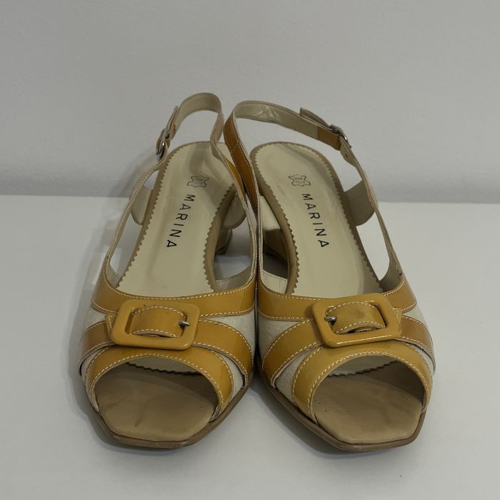 Sandale Slingback Marina Piele - Galben/Crem - Mărime 39 (Prezintă urme de uzură la interior)