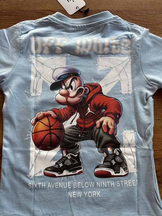 Детска,памучна тениска OFF White в светло синьо