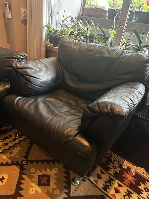 Диван и фотьойл-естествена кожа