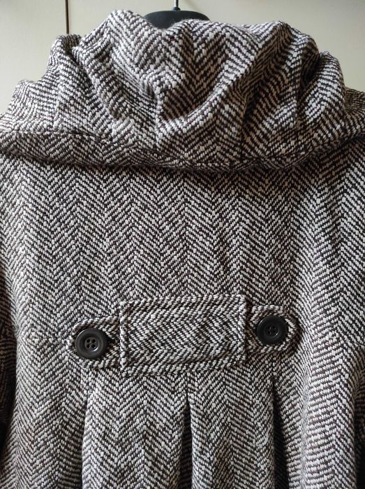 Дамско късо палто, 3/4 ръкав, ефектна кройка, шал яка, р-р S