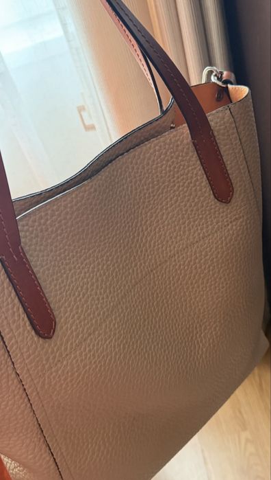 Geantă de mână, piele naturala, de bovină, bej,  Gianni Conti