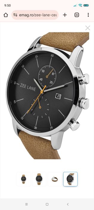 ** Мъжки часовник Zee Lane Collection, кожена каишка,ЧИСТО НОВ **