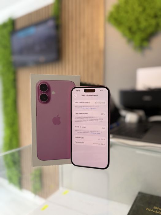 **ATS GSM**iPhone 16 128Gb Pink/Baterie90%/Grad A/Fact+Gar 12 luni