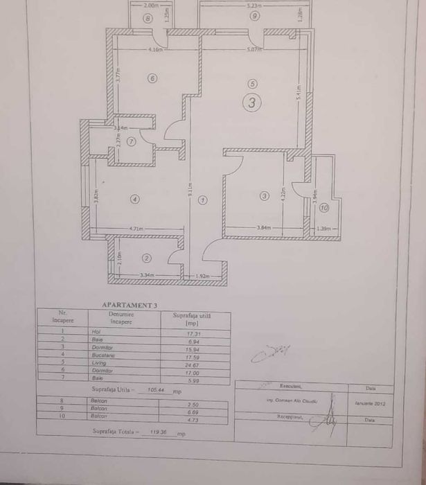 Vând ap. 3 camere decomandate utilat mobilat 119mp bloc P+3