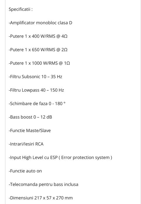 Subwoofer Hifonics ZRX12D2 1000w RMS + amplificator + incinta