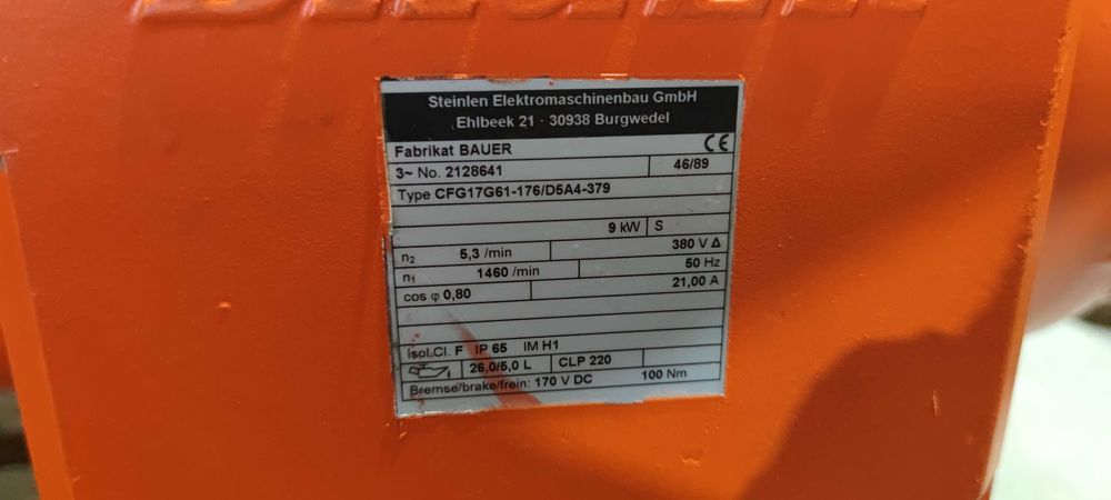 Motor electric trifazat cu reductor Bauer 9kW 5.3rpm 380V