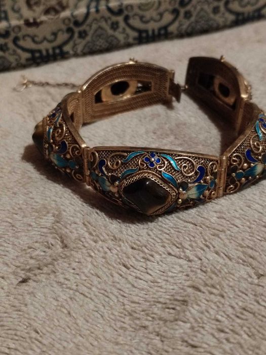 Bratara argint cu bronzit si email, China 1960 -1970