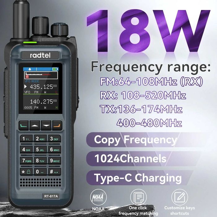 Radtel RT-817A – 18W мощна VHF/UHF радиостанция, НОВА