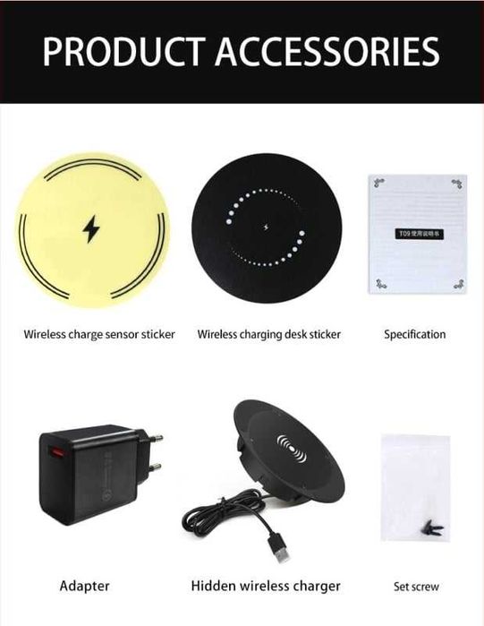 Încărcător Wireless cu Distanță Mare 30mm – Montaj Ascuns Sub Birou / Mobilier