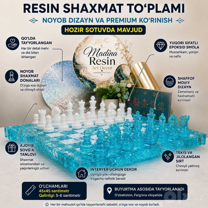 Shaxmat stoli,epoksid smoladan tayyorlangan