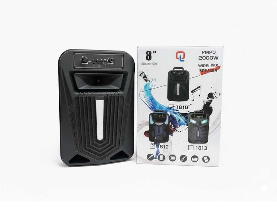 Boxă Portabilă Activă QL 8", Putere 2000W PMPO, Bluetooth, Nou sigilat