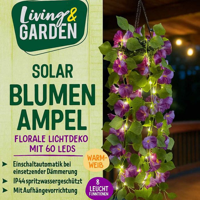 Соларна висяща саксия с LED осветление Living & Garden