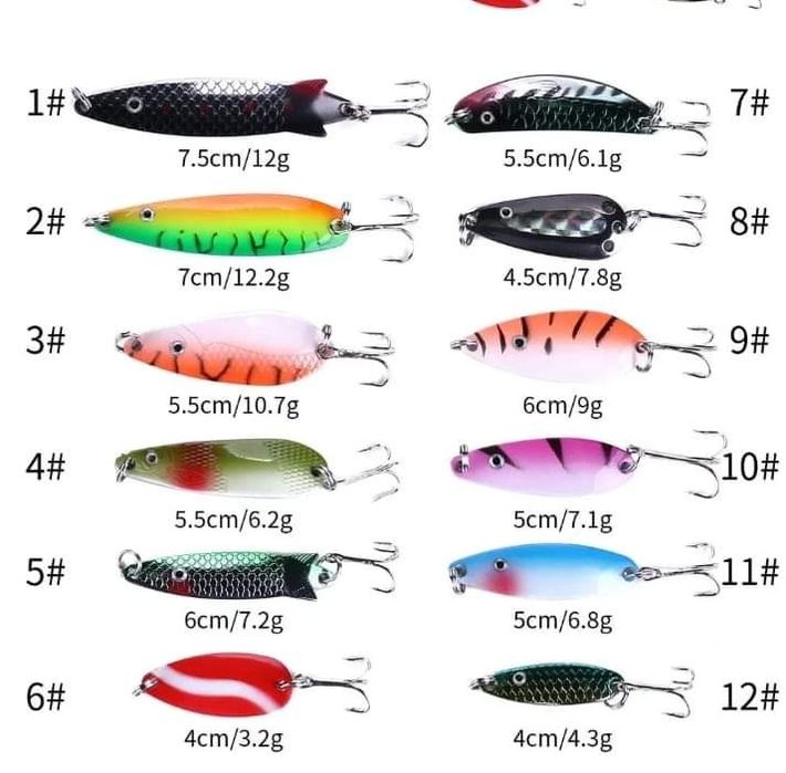 Нови 12 бр клатушки блесни за риболов на щука, кефал и костур