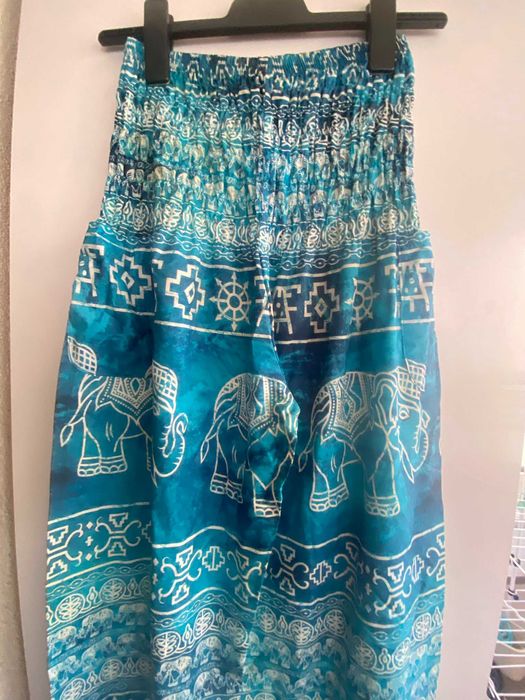 Pantaloni dama de vara, vascoza, turcoaz, largi, S/36, nou