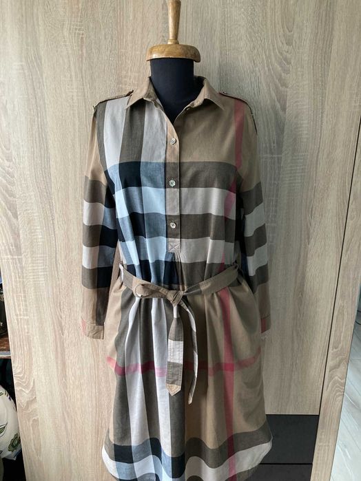 Burberry KELSY BROWN CHECK COTTON BELTED DRESS женска рокля размер UK8 IT40 / S