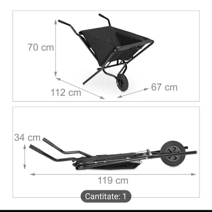 Roabă pliabilă, negru - (L)112 x (H)70 x (A)67 cm