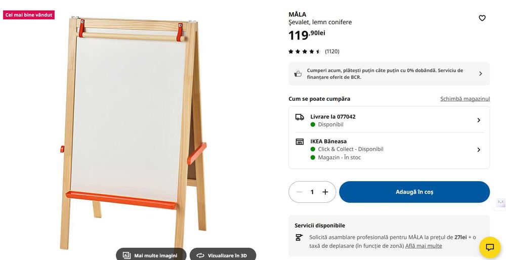 MÅLA NOU
Şevalet, lemn conifere copii 3 în 1