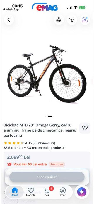 Bicicleta MTB 27.5" Omega Gerry, cadru aluminiu, frane pe disc mecanice