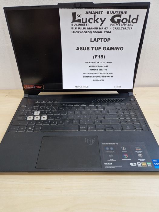 Laptop Asus Tuf Gaming F15 i7 Gen 12 16GB RAM 1TB SSD GARANTIE #43502