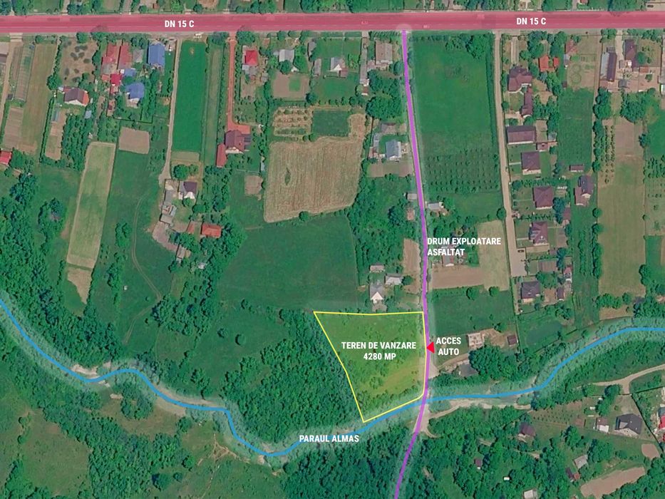 Teren intravilan 4.280 mp - Dobreni, Neamț - asfalt, 65 m deschidere