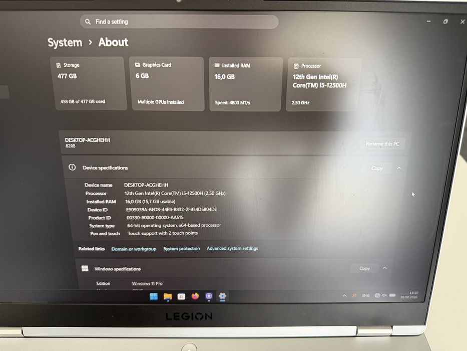 Laptop Gaming Lenovo Legion – Intel Core i5-12500H, RTX 3060, 16GB RAM, SSD 512GB