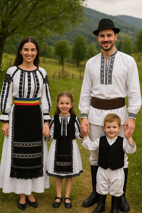 Costum Tradițional Românesc pentru Femei- ie, vestă, fustă și crătințe