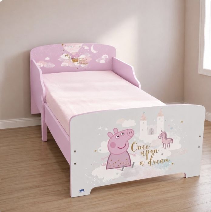 Детско легло Peppa Pig 140x70 см с ламелна основа – Розово легло с Пепа Пиг, замък и еднорог